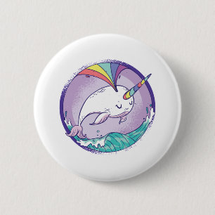 Macaron Rond 5 Cm Narwhale arc-en-ciel