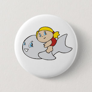 Macaron Rond 5 Cm Natation de fille avec le dauphin