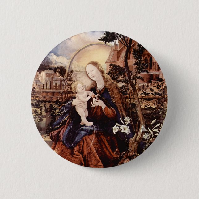 MACARON ROND 5 CM NATIVITÉ AVEC DES LILLES BLANCHES - MAGIE DE NOËL (Devant)