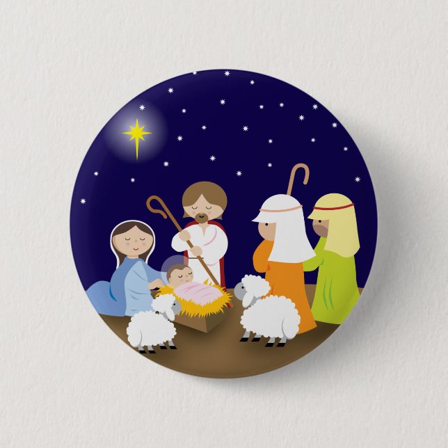 Macaron Rond 5 Cm Nativité du seigneur (Devant)
