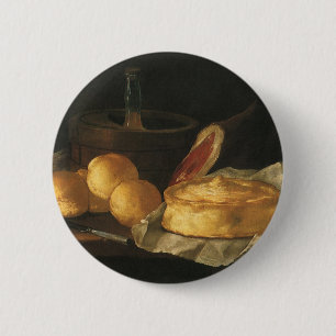 Macaron Rond 5 Cm Nature morte baroque vintage avec pain, tarte, jam