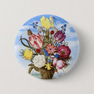 Macaron Rond 5 Cm Nature morte florale de l'Âge d'or néerlandais vin