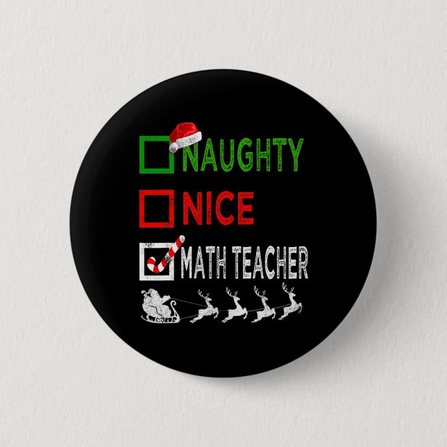 Macaron Rond 5 Cm Naughty Nice enseignant math Pajamas de Noël Drôle (Devant)