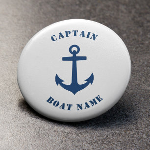 Macaron Rond 5 Cm Nautical Classic Anchor Captain Boat Name Navy