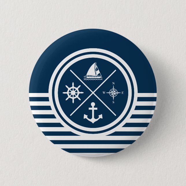 Macaron Rond 5 Cm Nautical themed design (Devant)