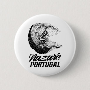Macaron Rond 5 Cm Nazaré Portugal Surf Surfant Vague de surf