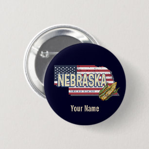 Macaron Rond 5 Cm Nebraska États-Unis Retro State Map Vintage USA