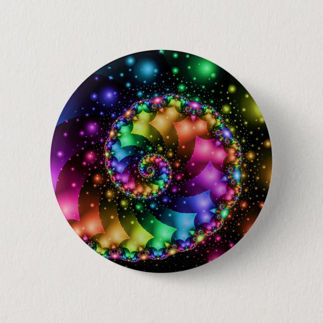 Macaron Rond 5 Cm Nébuleuse en spirale d'arc-en-ciel de fractale (Devant)