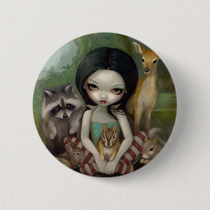 Macaron Rond 5 Cm "Neige bouton blanc et de ses amis animaux"
