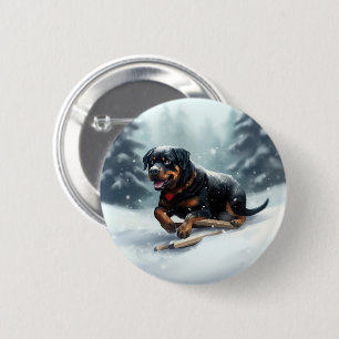Macaron Rond 5 Cm Neige de Noël Rottweiler hiver Oreiller