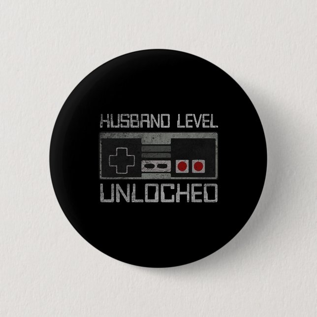 Macaron Rond 5 Cm New Husband Level Unlocked Just Married Gamer Bach (Devant)