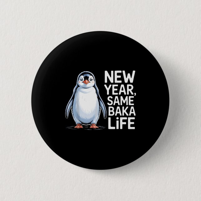 Macaron Rond 5 Cm New Year Same Baka Life Penguin Joke  (Devant)