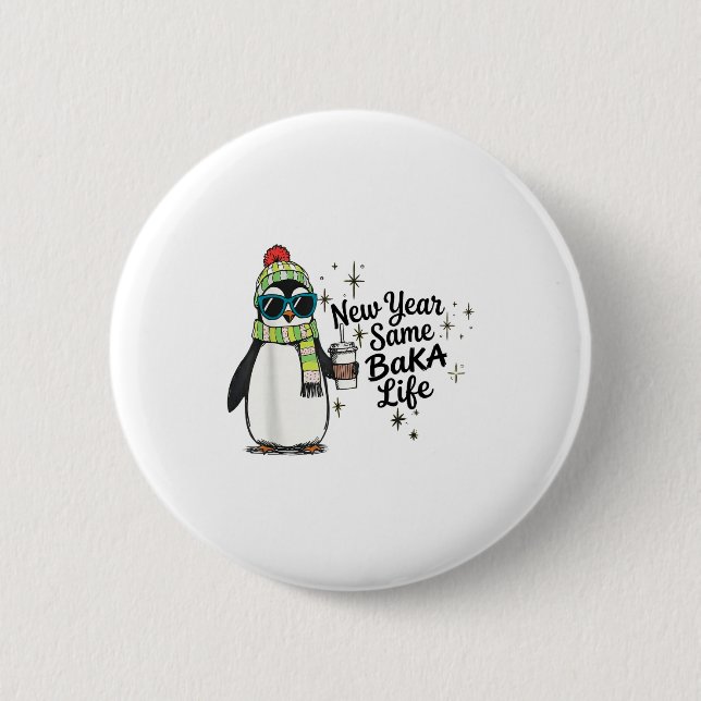 Macaron Rond 5 Cm New Year Same Baka Life Penguin Meme Joke  (Devant)