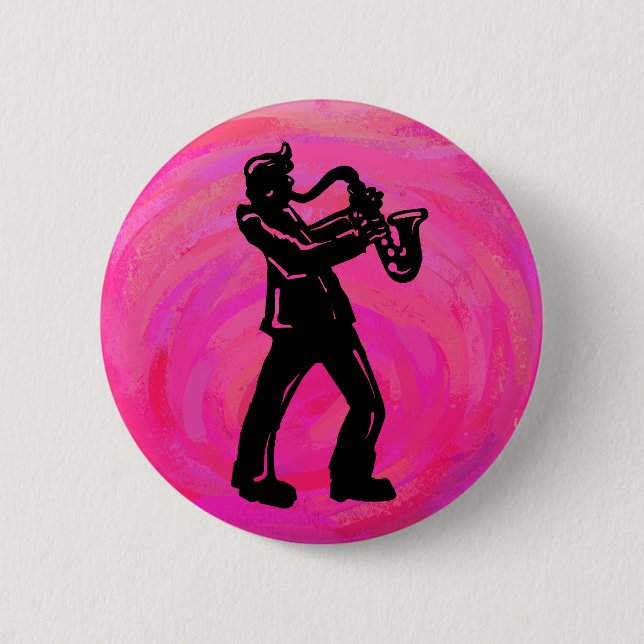 Macaron Rond 5 Cm New York Boogie Nuits Saxophone Hot Pink (Devant)
