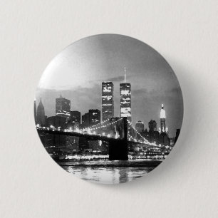 Macaron Rond 5 Cm New York City noir et blanc la nuit