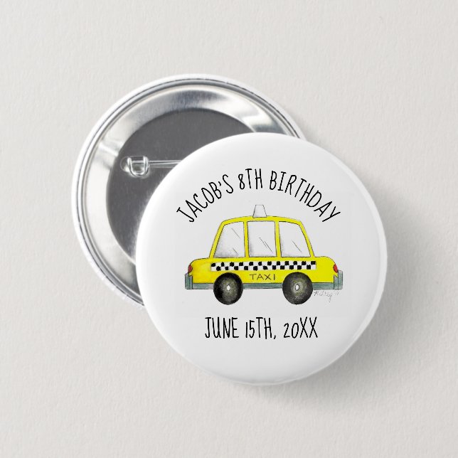 Macaron Rond 5 Cm New York City NYC Taxi Jaune Tab fête d'anniversai (Devant & derrière)