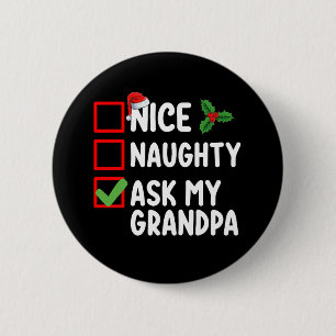 Macaron Rond 5 Cm Nice Naughty Ask My Grand-pa Liste de Noël Famille