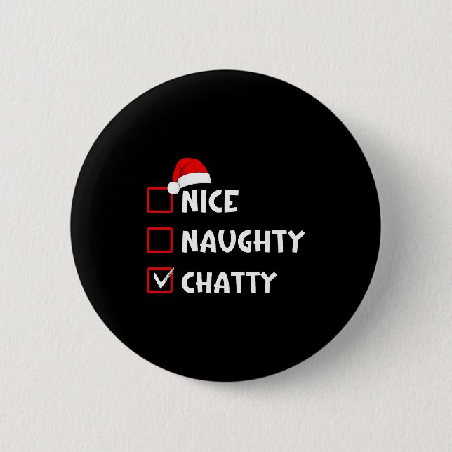 Macaron Rond 5 Cm Nice Naughty Chatty Funny Christmas List  (Devant)