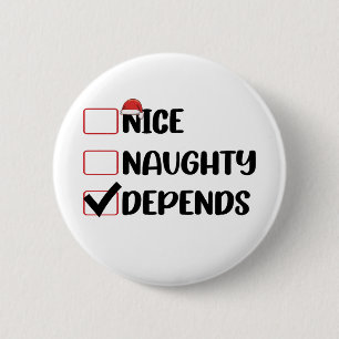 Macaron Rond 5 Cm Nice Naughty Dépend de Père Noël Liste de Noël