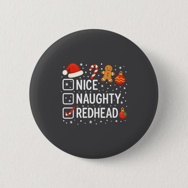 Macaron Rond 5 Cm Nice Naughty Redhead Funny Christmas Quote  (Devant)