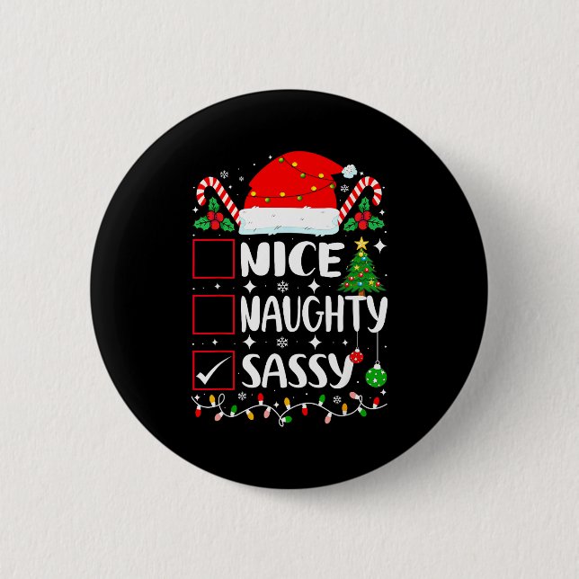 Macaron Rond 5 Cm Nice Naughty Sy Christmas List  (Devant)