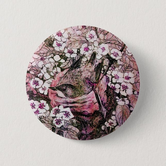 Macaron Rond 5 Cm NID OISEAU, rose rouge blanc (Devant)
