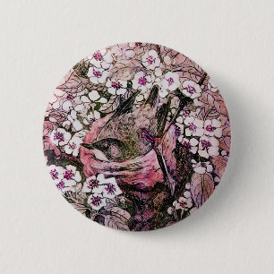 Macaron Rond 5 Cm NID OISEAU, rose rouge blanc