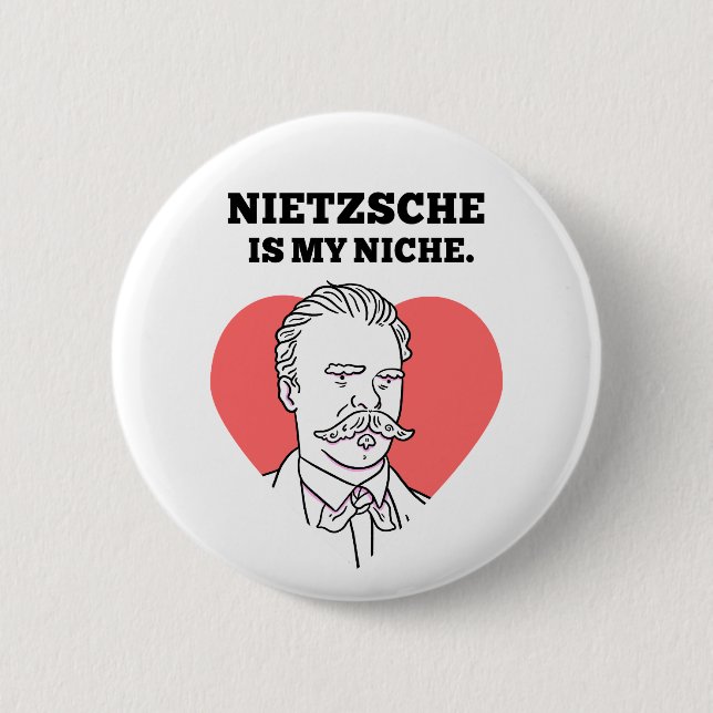 Macaron Rond 5 Cm Nietzsche Est Ma Niche Philosophie Pun Bouton Pin (Devant)