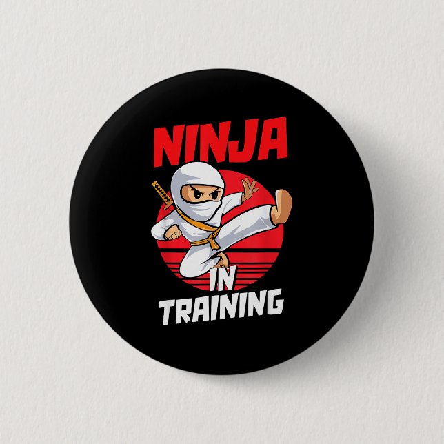 Macaron Rond 5 Cm Ninja In Training Costume Party Warrior Boys Girls (Devant)