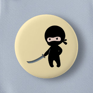 Macaron Rond 5 Cm Ninja minuscule en colère sur jaune