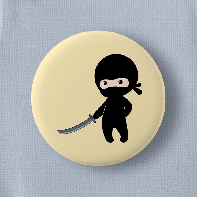 Macaron Rond 5 Cm Ninja minuscule en colère sur jaune (Créateur téléchargé)