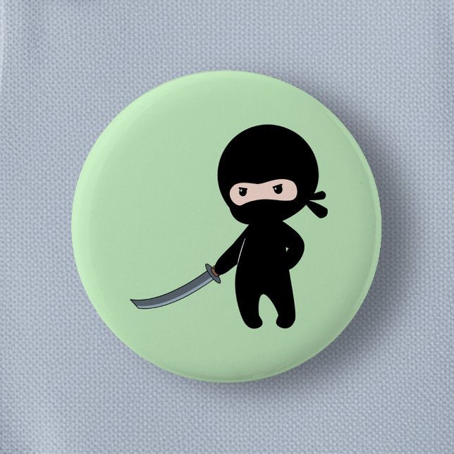 Macaron Rond 5 Cm Ninja minuscule en colère sur vert (Créateur téléchargé)