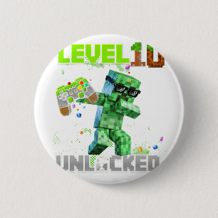 Macaron Rond 5 Cm Niveau 10 déverrouillé - Anniversaire Garçon Pixel
