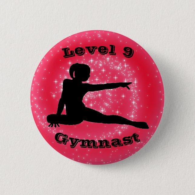 Macaron Rond 5 Cm Niveau 9 Gymnaste - Bouton Girls Gymnastique (Devant)