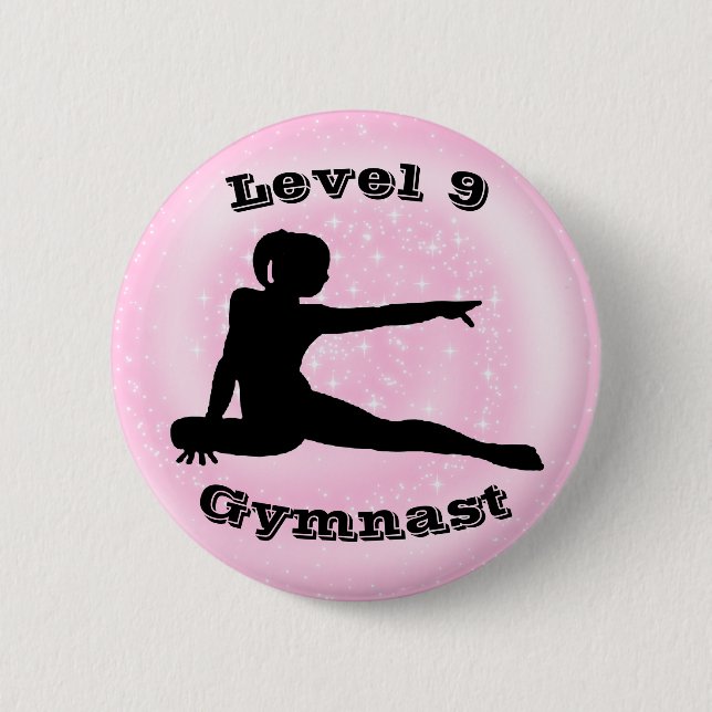 Macaron Rond 5 Cm Niveau 9 Gymnaste - Bouton Girls Gymnastique (Devant)