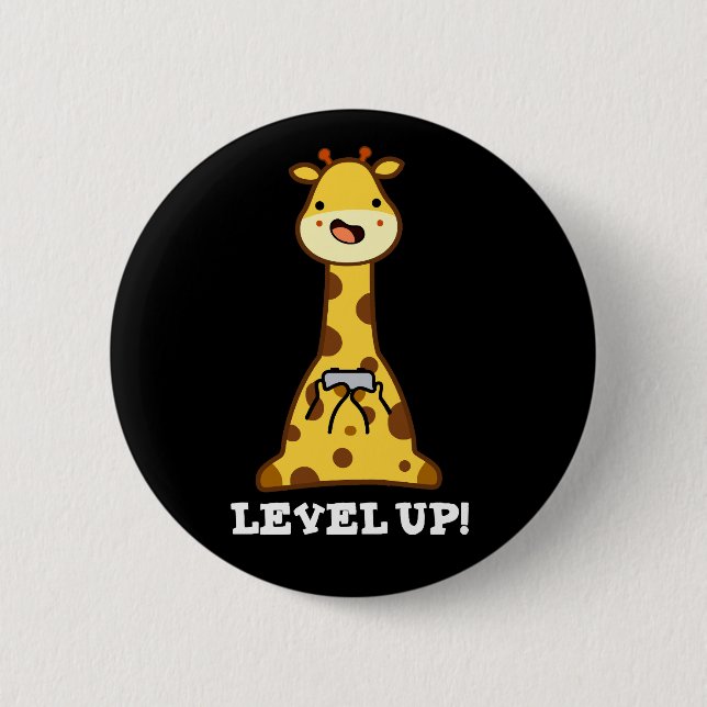Macaron Rond 5 Cm Niveau Haut Funny Giraffe Jeu Pun Dark BG (Devant)