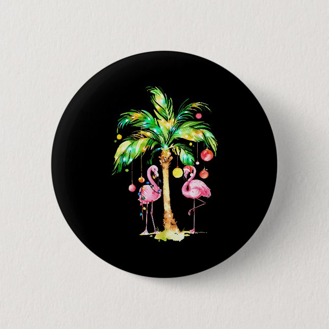 Macaron Rond 5 Cm Nk Flamingo Christmas Palm Tree Trocal Xmas Holida (Devant)