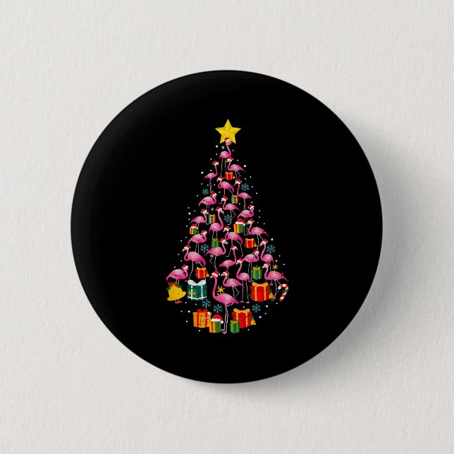 Macaron Rond 5 Cm Nk Flamingo Santa Merry Christmas Tree Lights Wome (Devant)