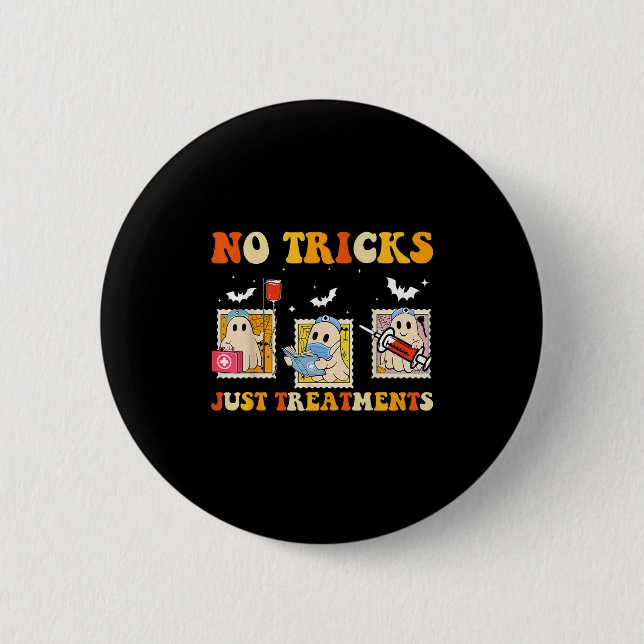Macaron Rond 5 Cm No Tricks Just S Funny Halloween Ghost Nursing  (Devant)