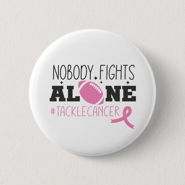 Macaron Rond 5 Cm Nobody Fights Alone Breast Cancer Pink Ribbon (Devant)