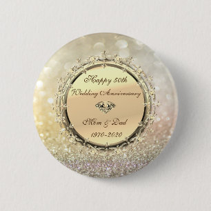 Macaron Rond 5 Cm Noces d'Or Diamants Bokeh 50e Anniversaire de Mar