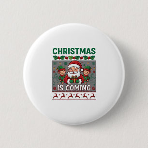 Macaron Rond 5 Cm Noël arrive Père Noël Elfes Rennes