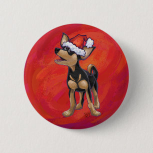Macaron Rond 5 Cm Noël Chihuahua en rouge