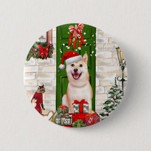 Macaron Rond 5 Cm Noël de Chien Shiba Inu