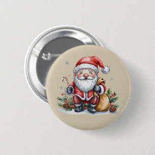 Macaron Rond 5 Cm Noël de Gnome Saison d'Hiver Amoureux de Gnomes Va