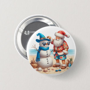Macaron Rond 5 Cm Noël de l'île tropicale avec le Père Noël et bonho