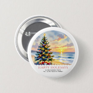 Macaron Rond 5 Cm Noël de plage côtier festif à l'aquarelle personna