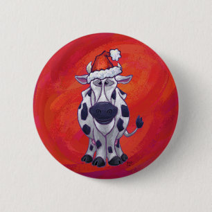 Macaron Rond 5 Cm Noël de vache sur rouge