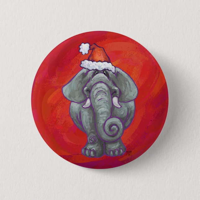 Macaron Rond 5 Cm Noël des éléphants en rouge (Devant)
