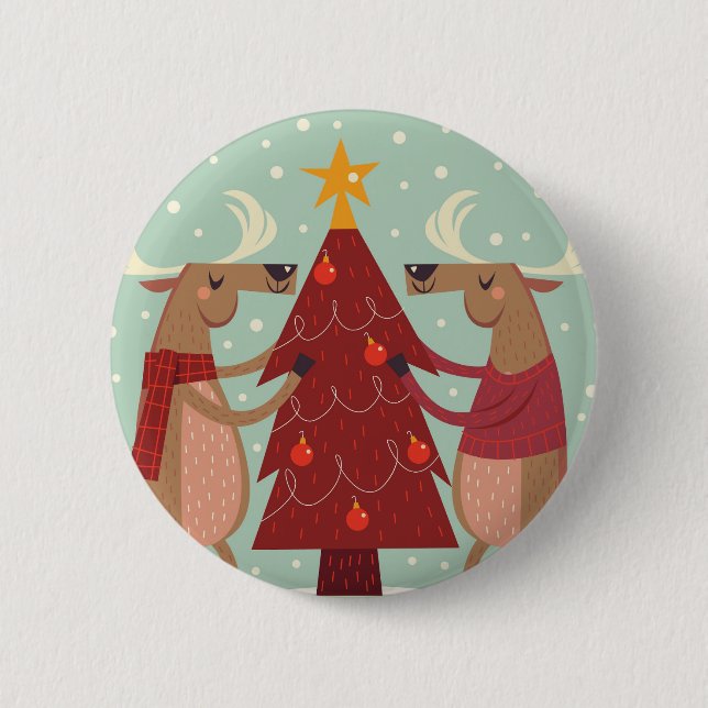 Macaron Rond 5 Cm Noël des rennes vintages (Devant)